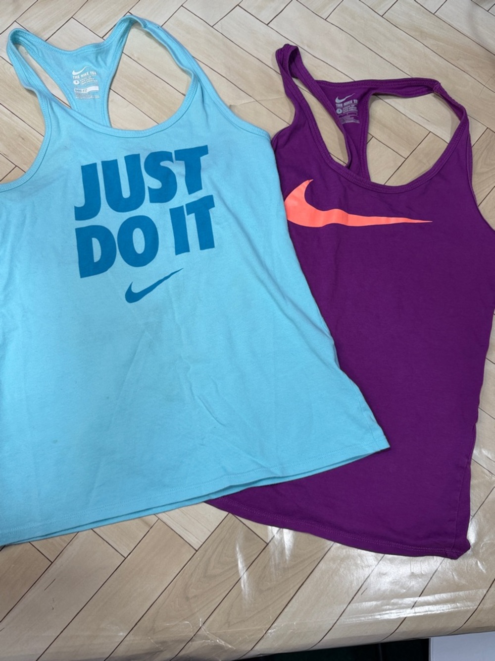 2 Nike Tee racer back tank tops size small flawed